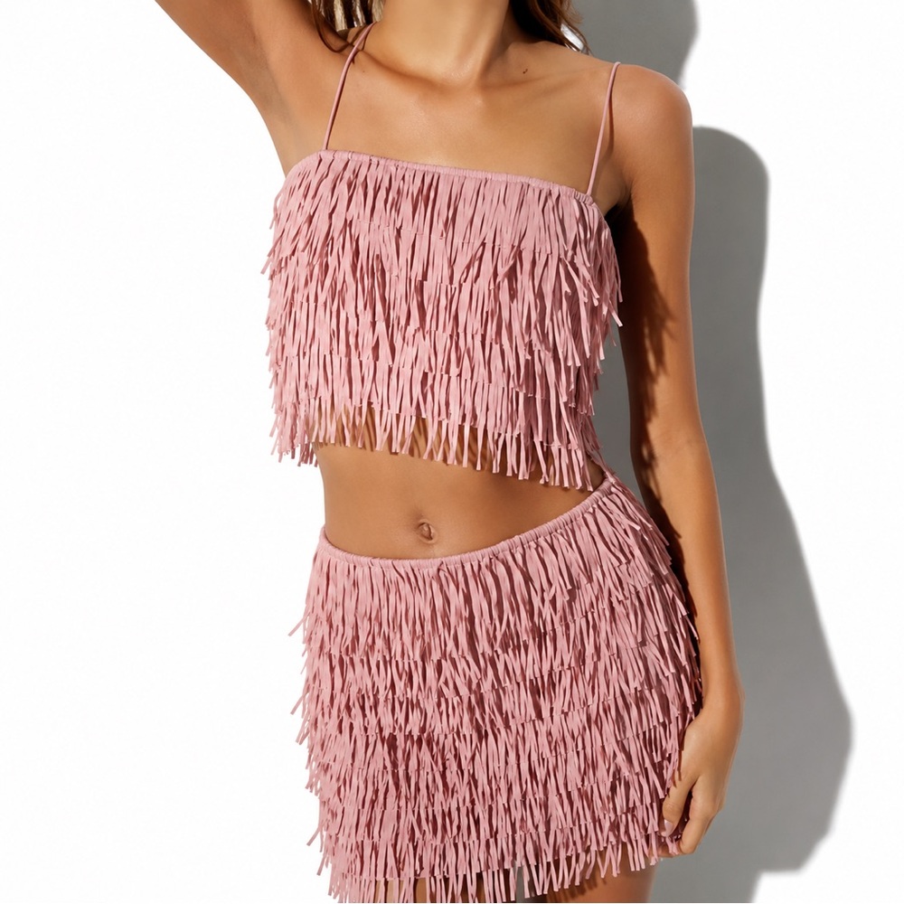 Zara Dusty Pink Fringe Two-Piece Set NWT Size Small